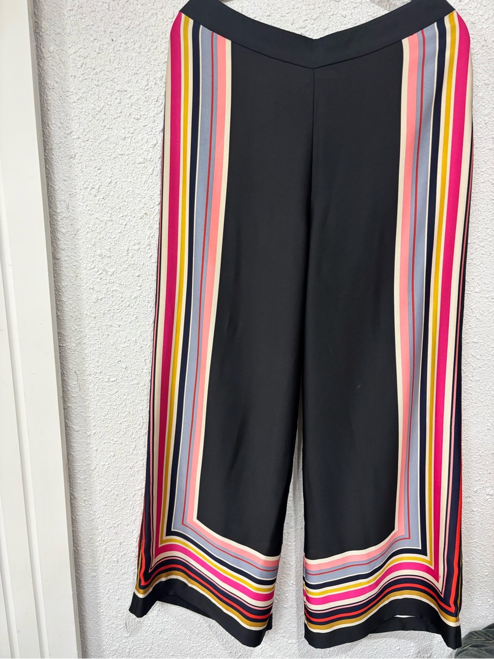 Trina Turk Black Wide-Leg Pants with Multicolor Stripe Panels